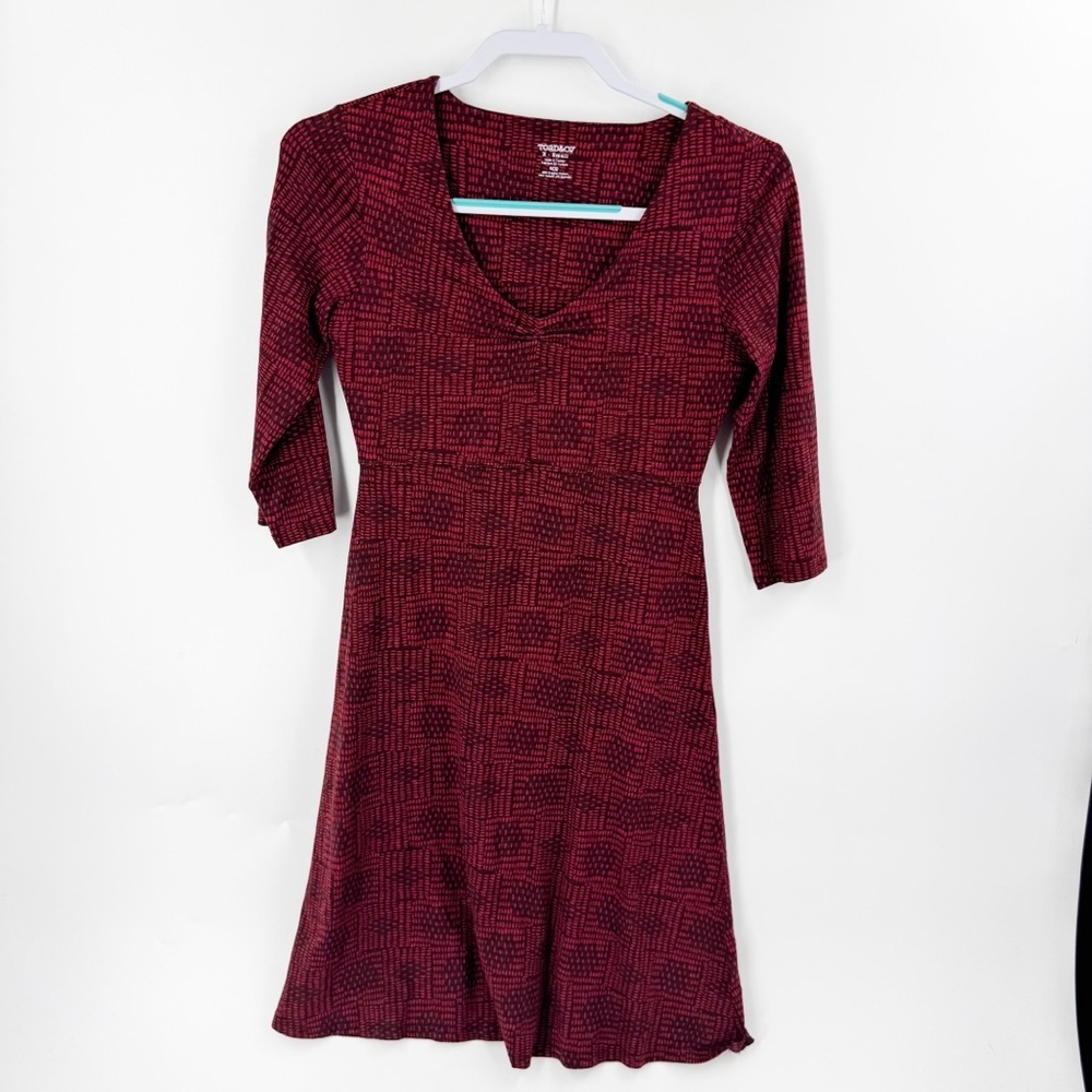 ✅ Toad&Co Brown Pink Floral Rosalinda A-Line 3/4 Sleeves Dress Size X-SMALL‎
